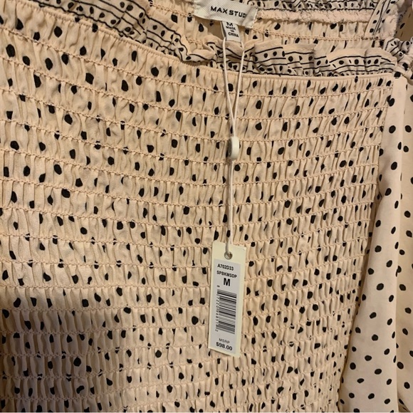 NWT Max Studio Smocked Polka Dot Peplum Peasant Blouse - Picture 4 of 5